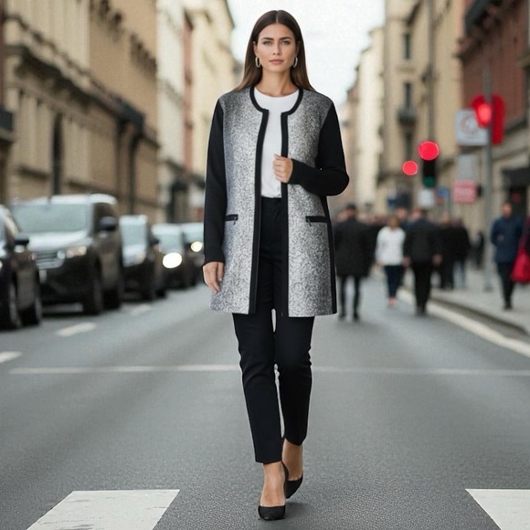 Chico's Black and white Knit Cardigan 100% Wool - Picture 2 of 9